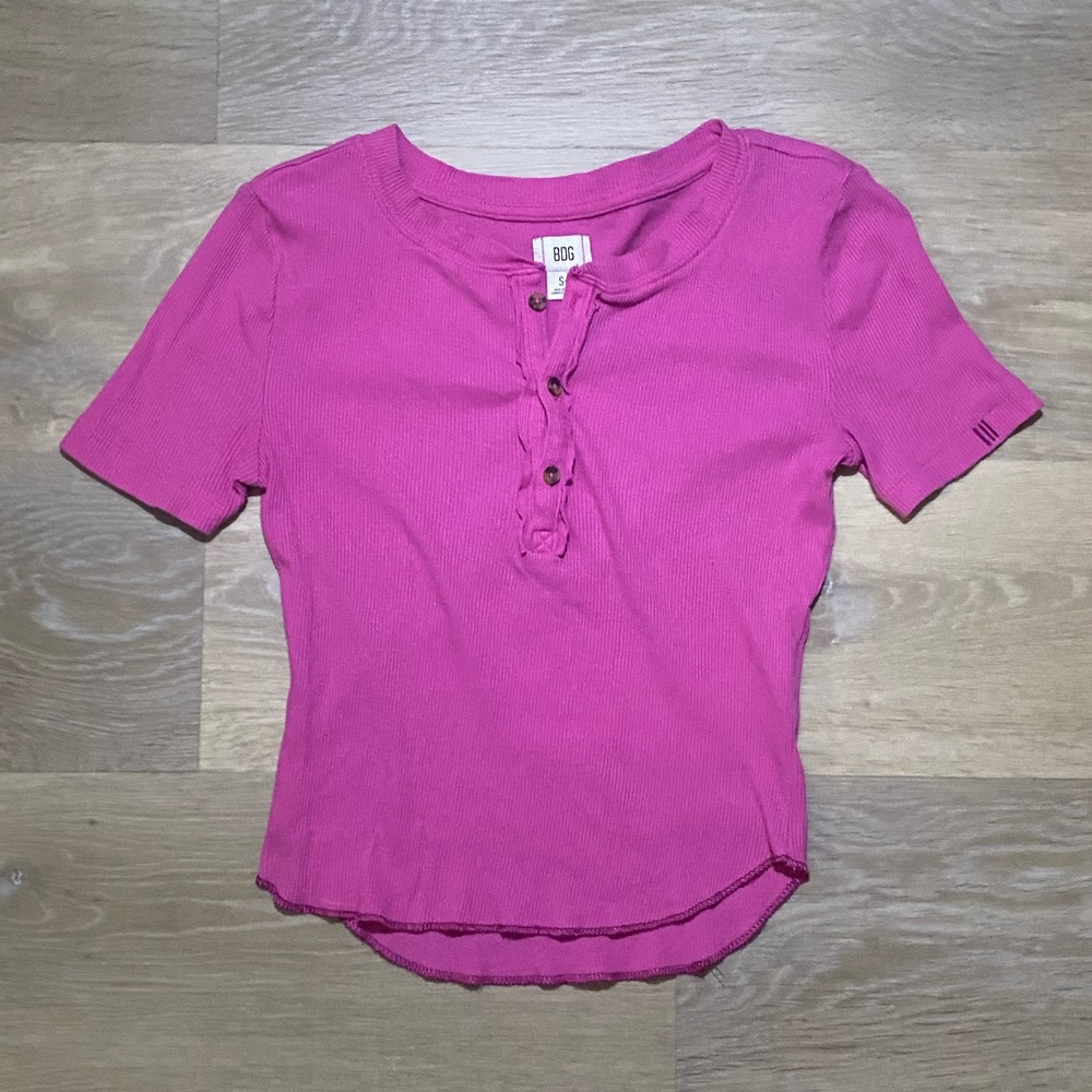 BDG Pink Buttoned Cropped Top